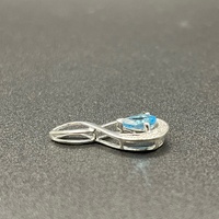 Ladies 10ct White Gold Blue Gemstone & Diamond Droplet Pendant