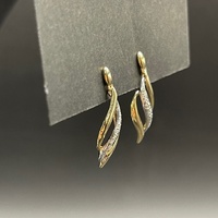 Ladies 9ct Two Tone Gold Dangle Earrings