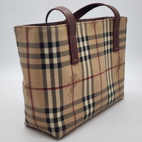 Burberry Haymarket Nova Check Coated Canvas Tote Bag with Brown Leather Trim