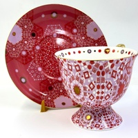 T2 Pink Moroccan Fine Bone China Tea Cup Set with Gold Accents