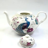 Summer River Flora Peacock Teapot Floral Gold Detail Decorative
