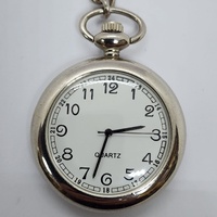 Silver Tone Quartz Fob Pocket Watch with Curb Chain and Military Dial