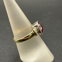 Ladies 9ct Yellow Gold Red Gemstone and Diamond Ring