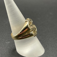 Mens 9ct Yellow Gold Dollar Sign Diamond Ring