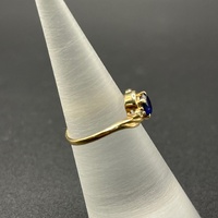 Ladies 9ct Yellow Gold Blue Gemstone & Diamond Ring