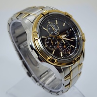 Seiko V172-0AJ0 Solar Chronograph Two Tone Sapphire Black Dial Watch