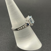 Ladies 14ct White Gold Blue Gemstone & Diamond Ring