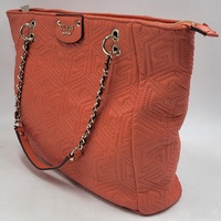 GUESS Coral Pink Quilted Geometric Chain Shoulder Tote Bag Handbag