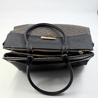 Calvin Klein Becky Triple Compartment Turnlock Tote Brown Khaki Black