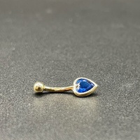 Ladies 9ct Yellow Gold Heart Blue Gemstone Navel Belly Ring