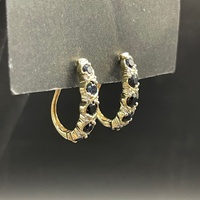 Ladies 9ct Yellow Gold Diamond & Sapphire Oval Hoop Earrings