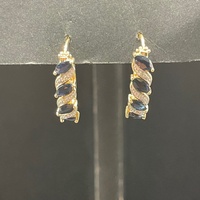 Ladies 9ct Yellow Gold Diamond & Sapphire Oval Hoop Earrings