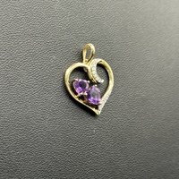 Ladies 9ct Yellow Gold Purple Stone Heart Pendant