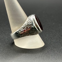 Mens 925 Sterling Silver Ruby Red Stone Ring