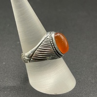 Mens 925 Sterling Silver Orange Stone Ring