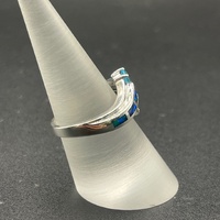Ladies 925 Sterling Silver Blue Stone & Opal Ring
