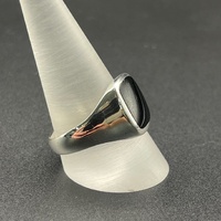Mens 925 Sterling Silver Black Stone Ring
