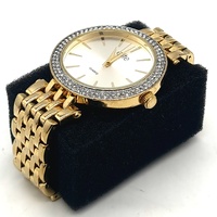 Elite Ladies Gold Tone Quartz Watch Crystal Bezel Sunray Dial 5080283