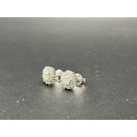 Ladies 9ct White Gold Natural Diamond Cluster Stud Earrings