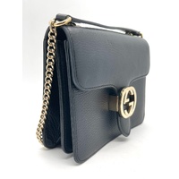Gucci Dollar Calfskin Interlocking G Chain Shoulder Bag Small Black
