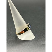 Mens 9ct Yellow Gold Blue Gemstone & CZ Ring