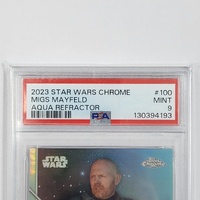 Topps 2023 Star Wars Chrome Migs Mayfeld Aqua Refractor #100 PSA 9 Mint Trading Card