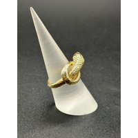 Unisex 9ct Yellow Gold Green Eyed Snake Ring 