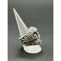Mens 925 Sterling Silver Red Stone Skull Ring