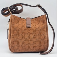 Coach Hadley Mini Crossbody Bag Signature Suede Leather CCE16 Caramel Brown