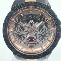 MEGALITH Wolf Men's Quartz Watch Black Gold Stainless Steel Bracelet 3ATM