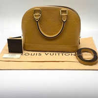 Louis Vuitton Alma BB Monogram Vernis Satchel Bag Beige Yellow with Strap