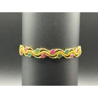 Ladies 21ct Yellow Gold Round Gemstone Bangle