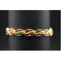 Ladies 21ct Yellow Gold Round Red & Pink Gemstone Bangle