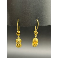 Ladies 21ct Yellow Gold Peanut Design Dangle Earrings