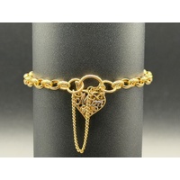 Ladies 9ct Yellow Gold Mum Heart Locket Belcher Link Bracelet