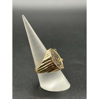 Mens 22ct Yellow Gold Round Sovereign Coin Set In 9ct Ring