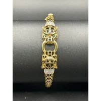 Unisex 18ct Yellow Gold Panther Green Gemstone Bangle
