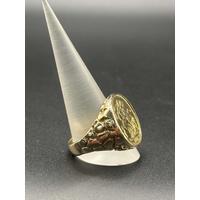 Mens 22ct Yellow Gold Round Sovereign Coin Set In 9ct Ring