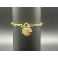 Ladies 18ct Yellow Gold Cable Link Heart Charm Bracelet