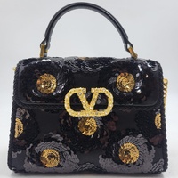 Authentic Valentino Garavani VSLING Mini Black Sequin Top Handle Bag Gold Chain