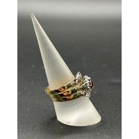 Ladies 9ct Yellow Gold Red Sapphire & Diamond 3 Ring Set