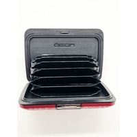 OGON White Floral Pattern Red Aluminum Card Wallet Credit Card Holder