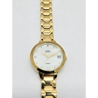 Elite Ladies Quartz Watch Gold Tone Bracelet Stainless Steel Back 5080379