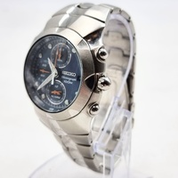 Seiko Chronograph 100M 7T62-0GM0 Mens Watch Black Dial Alarm Tachymeter