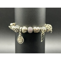 Ladies 925 Sterling Silver Pandora Charm Bracelet with 20 Mixed Charms