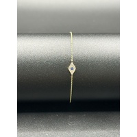 Ladies 14ct Yellow Gold Blue & White Stone Evil Eye Bracelet
