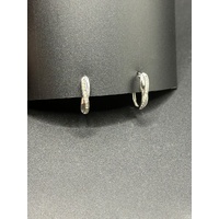 Ladies 9ct White Gold Diamond Oval Hoop Earrings