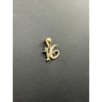 Ladies 9ct Yellow Gold CZ Number 16 Pendant