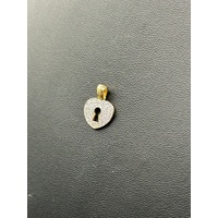 Ladies 9ct Yellow Gold White CZ Heart Keyhole Pendant