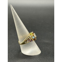 Ladies 9ct Yellow Gold Rainbow Coloured Gemstone Ring